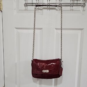 Coach Rare Chelsea Burgundy Patent Leather Chain Crossbody Bag With Dust Bag